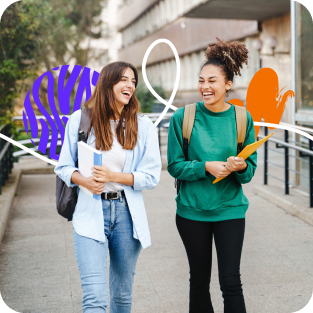Two students walking on campus