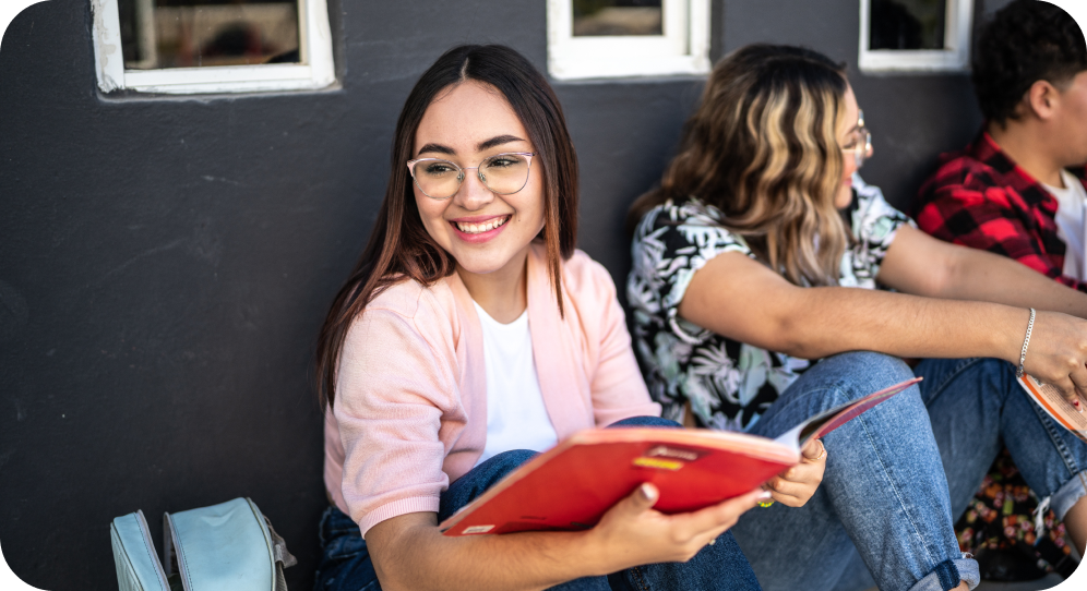 Student studying outdoors.