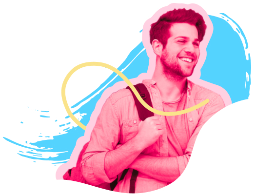 Cutout of a smiling student wearing a backpack.