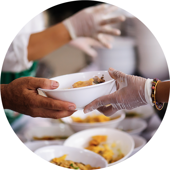 Volunteer serving food
