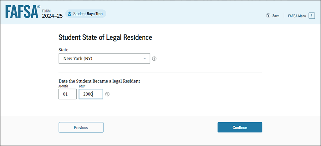 Fafsa guide screenshot student state of legal residence