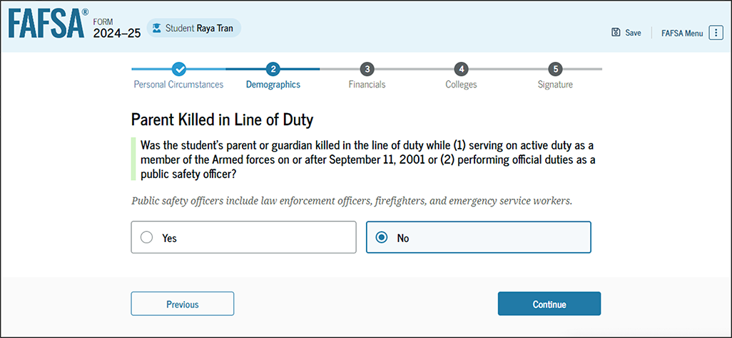 Fafsa guide screenshot parent killed in line of duty