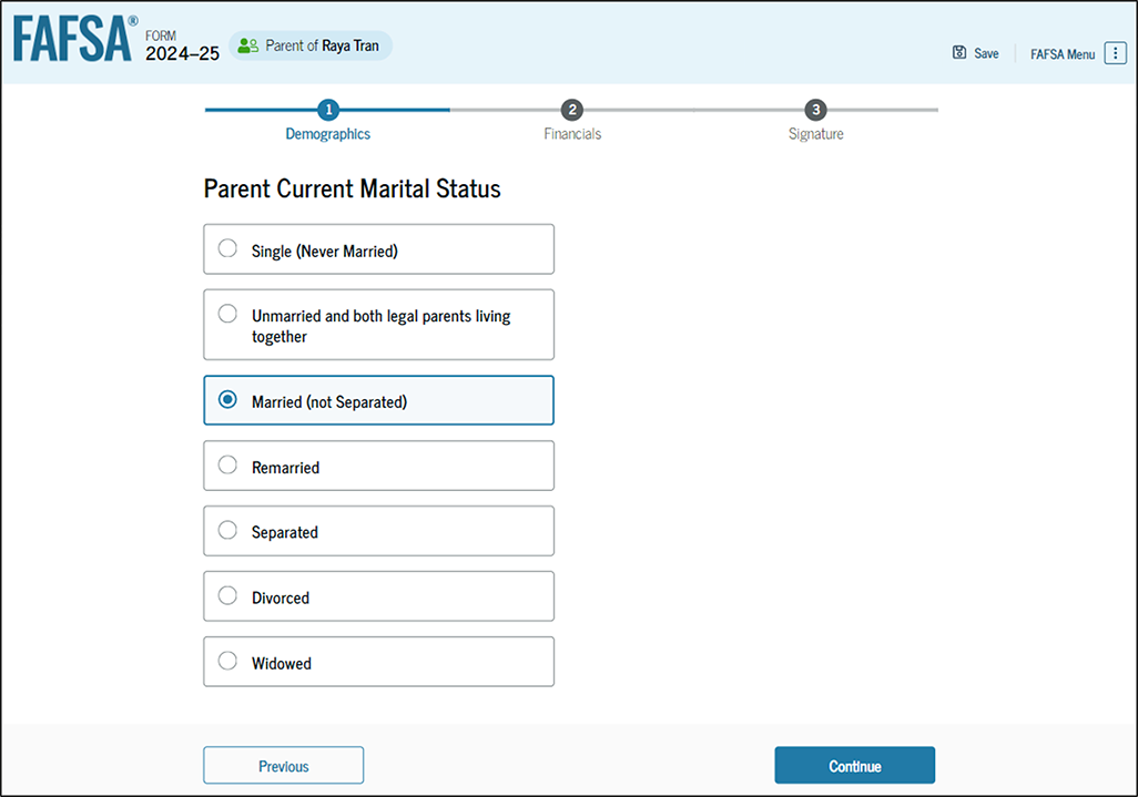 Fafsa guide screenshot parent marital status