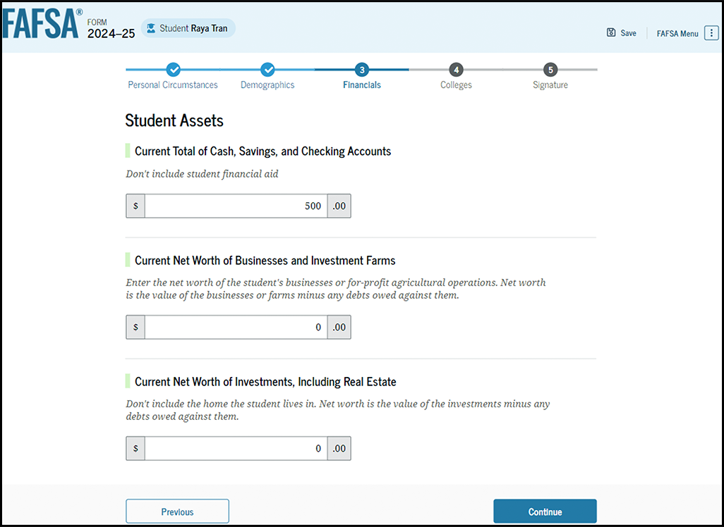 Fafsa guide screenshot student assets