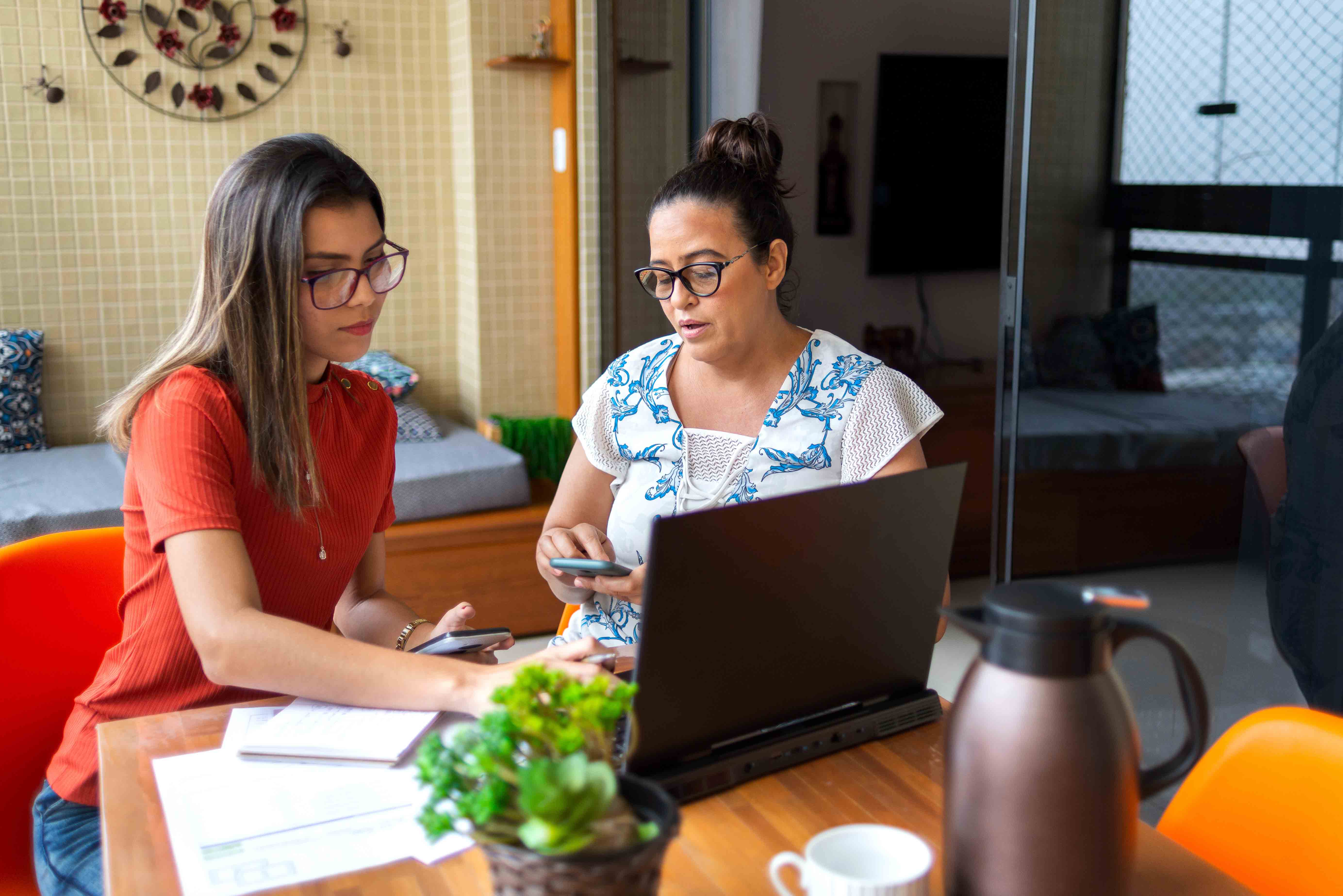 Parent and student reviewing materials.