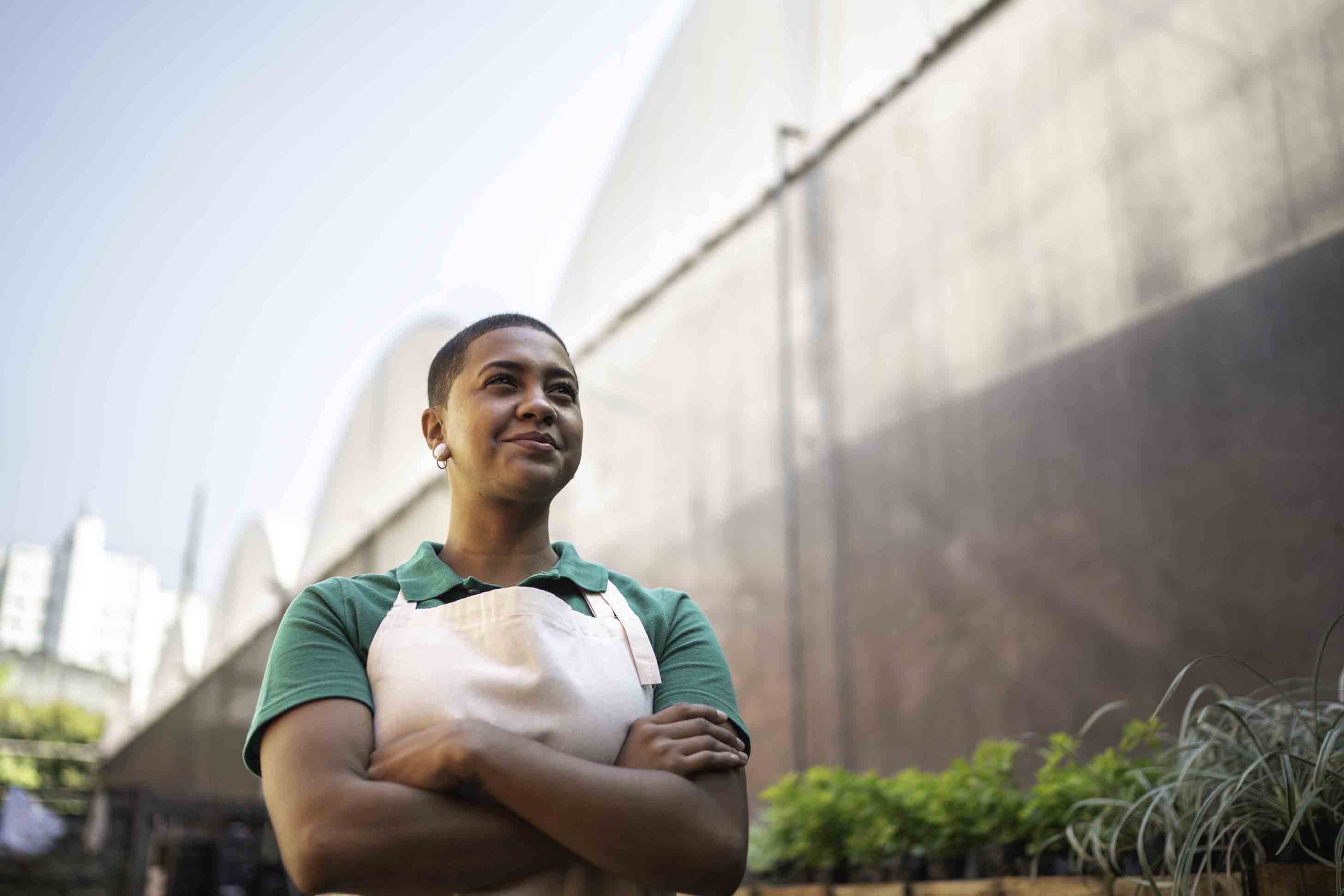 Person feeling confident staring off.