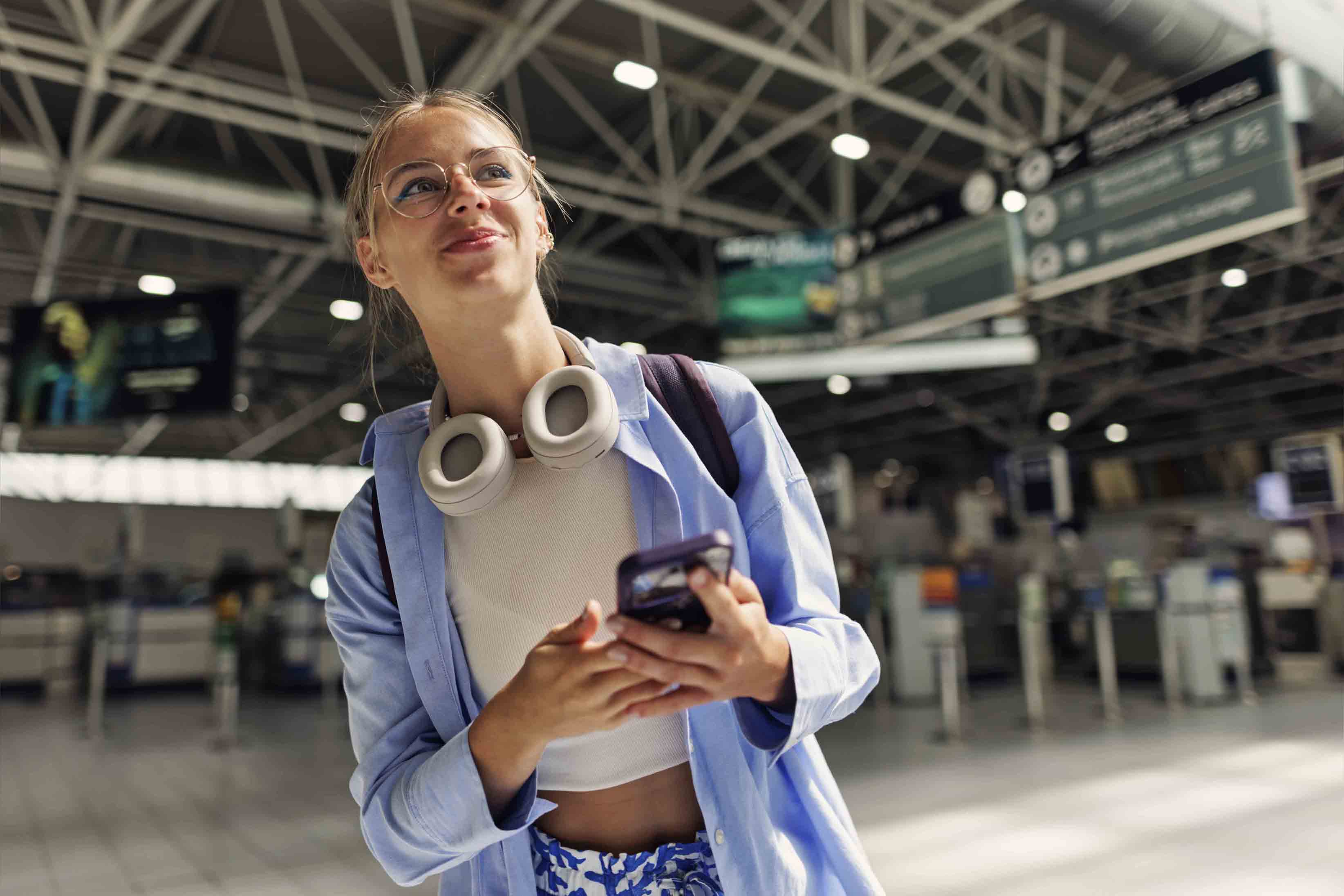 Person thinking positively walking.