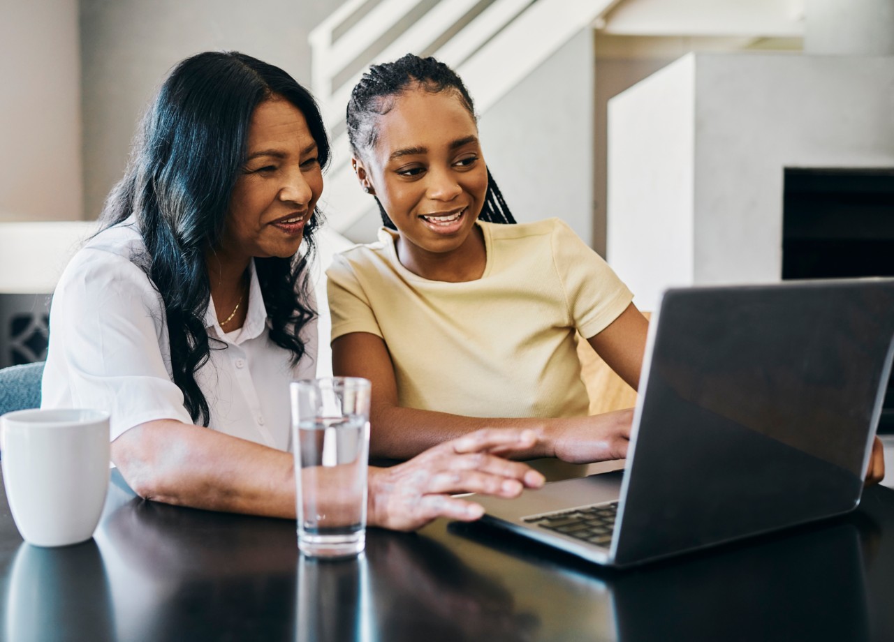 Student parent on computer 