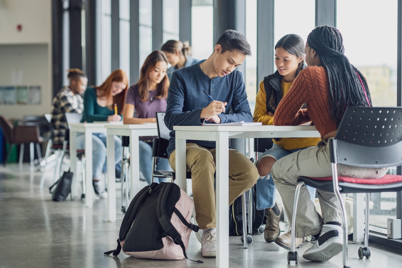 Students studying on campus